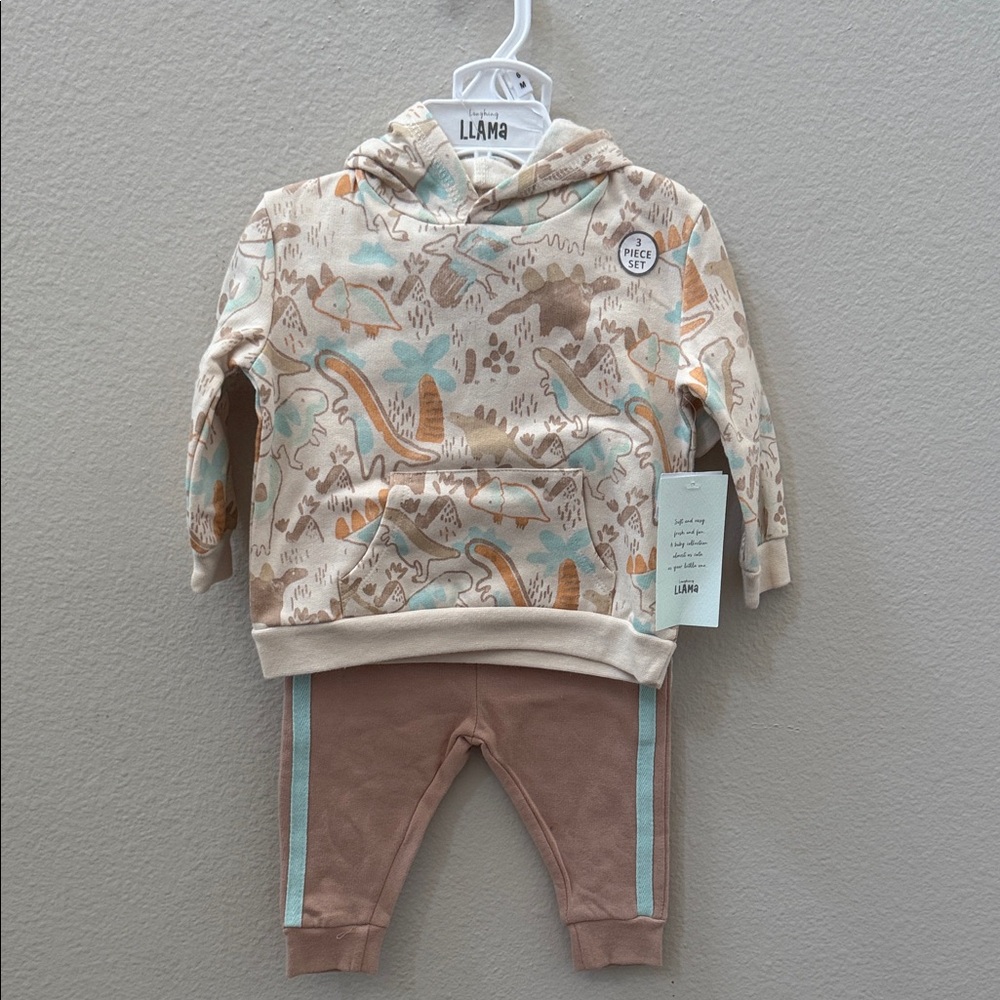 Kids Dinosaur Print Matching Set - Cream and Brown